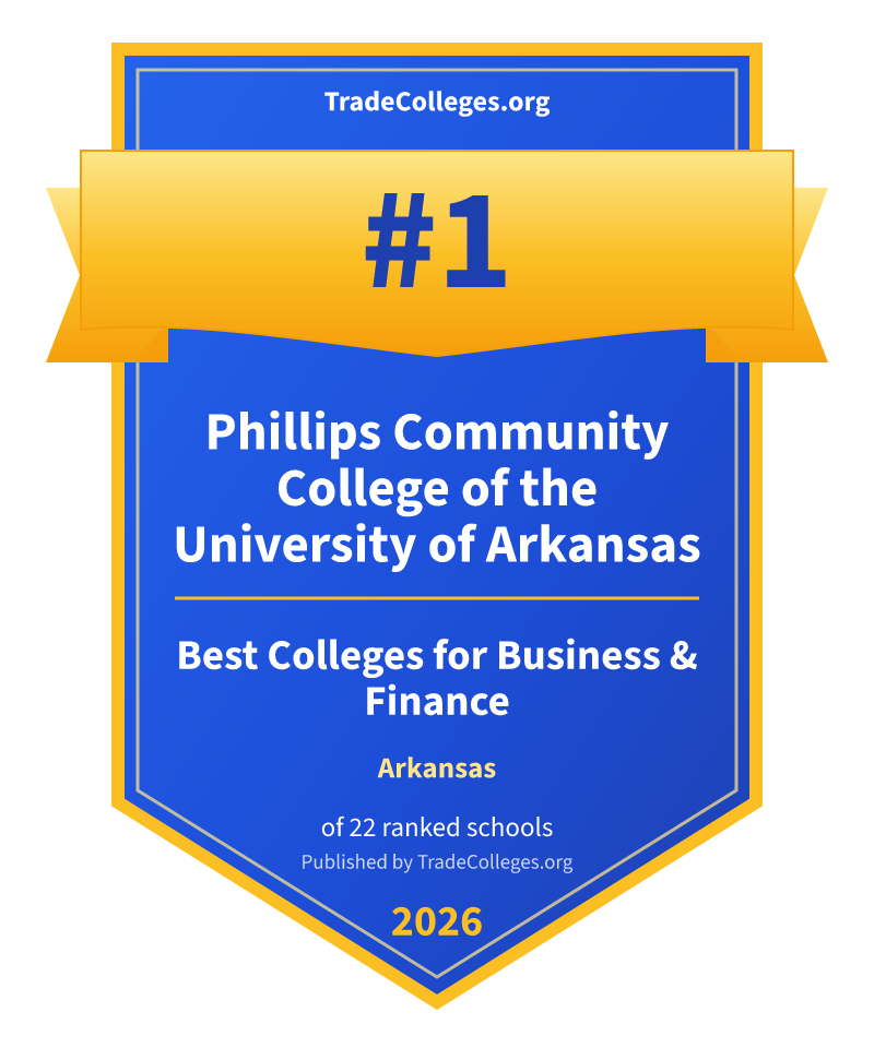 Phillips Community College of the University of Arkansas — #1 of 22 ranked colleges for business & finance in Arkansas, TradeColleges.org 2026
