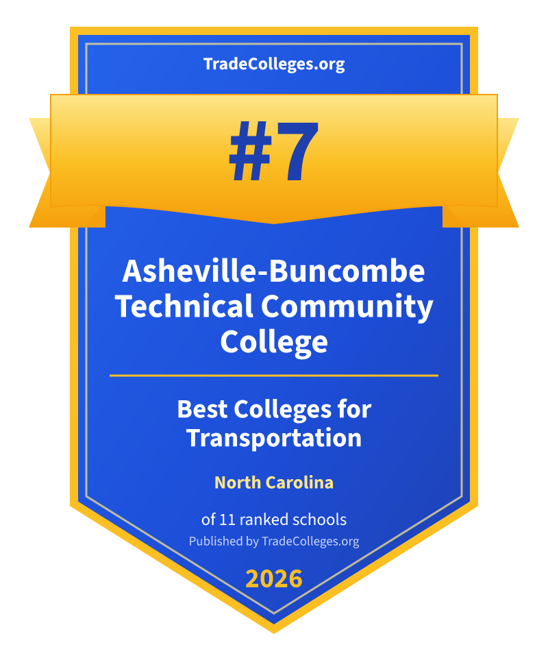 Asheville-Buncombe Technical Community College — #7 of 11 ranked colleges for transportation in North Carolina, TradeColleges.org 2026
