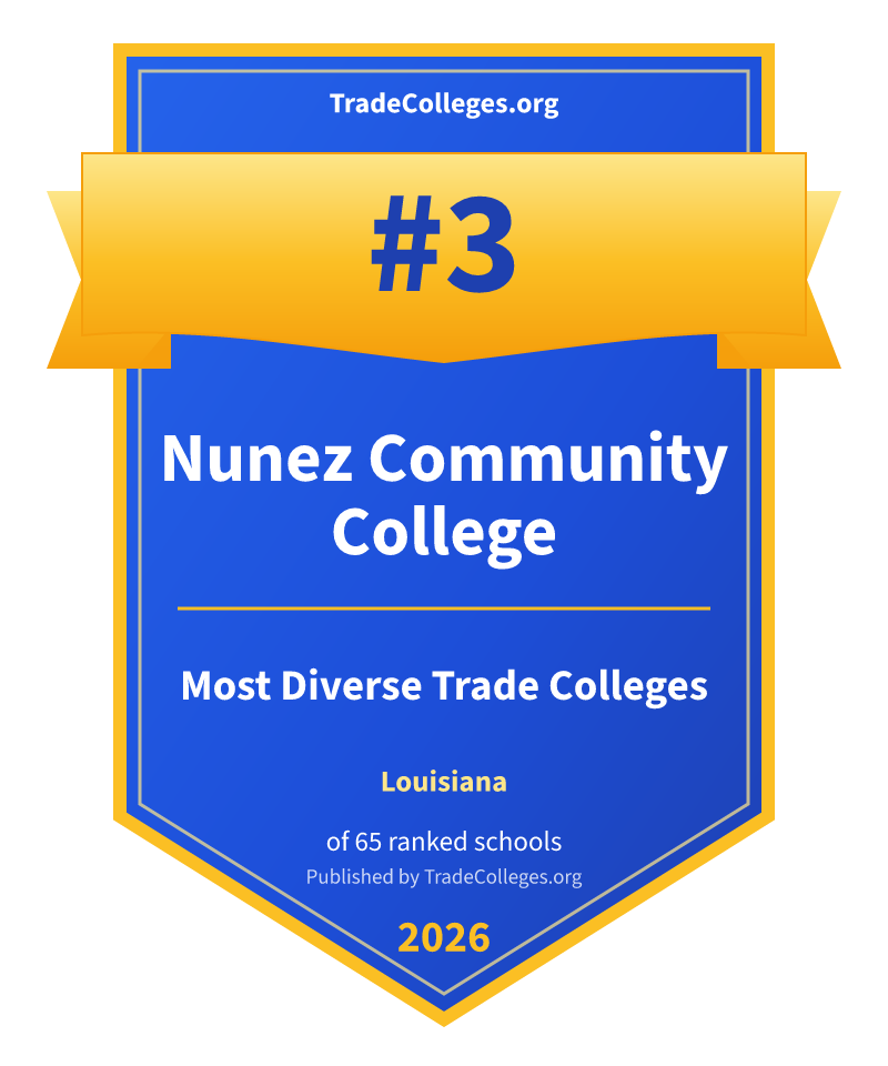 Nunez Community College — #3 of 65 ranked most diverse trade colleges in Louisiana, TradeColleges.org 2026