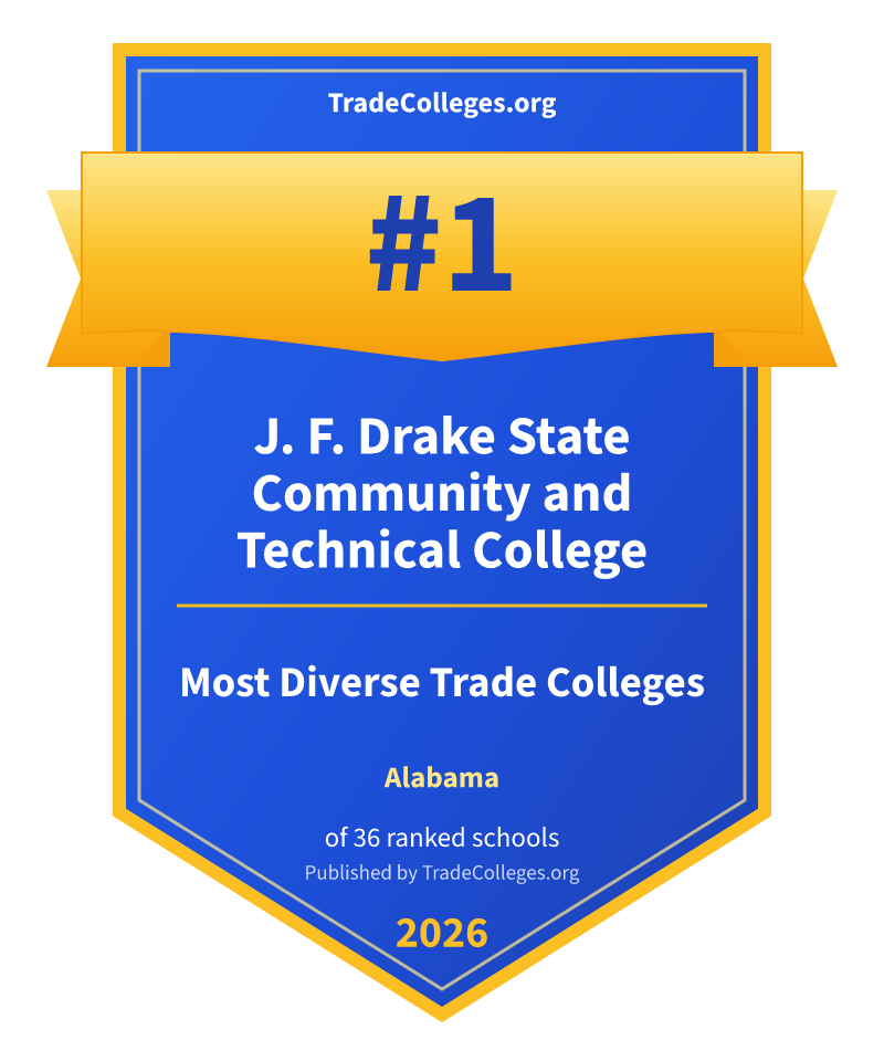 J. F. Drake State Community and Technical College — #1 of 36 ranked most diverse trade colleges in Alabama, TradeColleges.org 2026