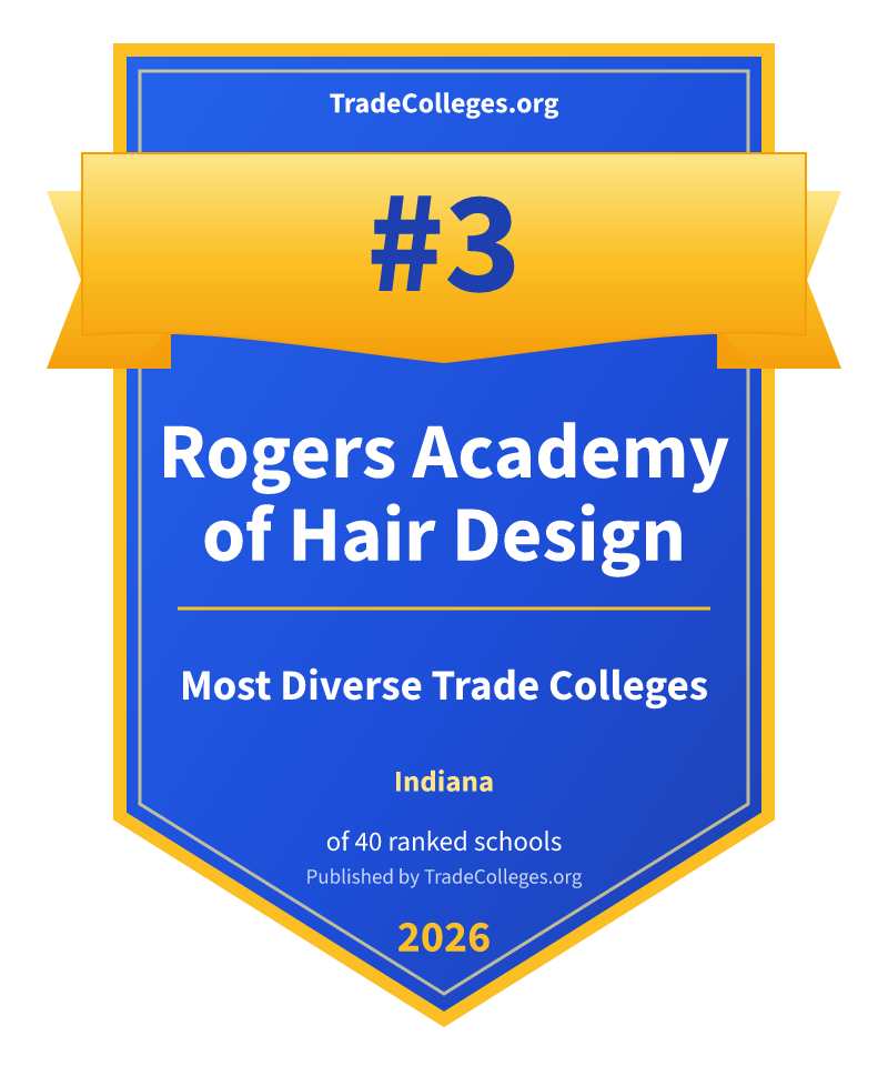 Rogers Academy of Hair Design — #3 of 40 ranked most diverse trade colleges in Indiana, TradeColleges.org 2026