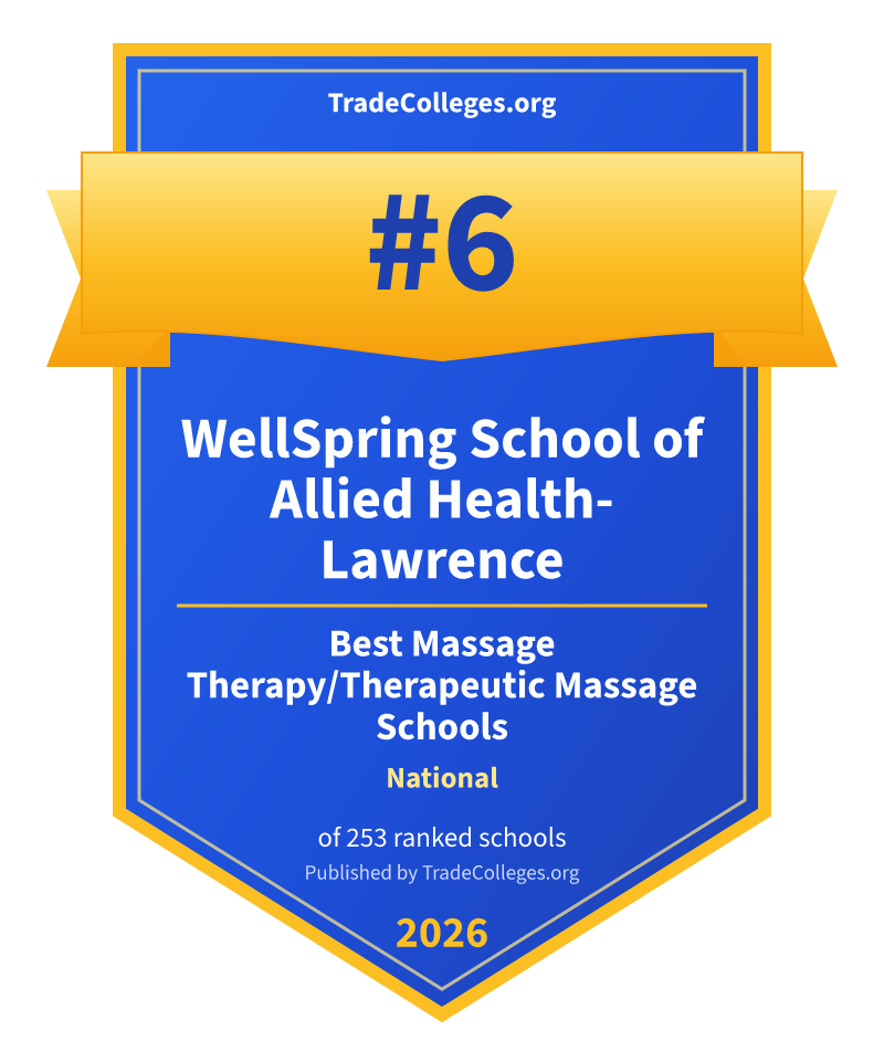 WellSpring School of Allied Health-Lawrence — #6 of 253 ranked massage therapy/therapeutic massage schools nationally, TradeColleges.org 2026