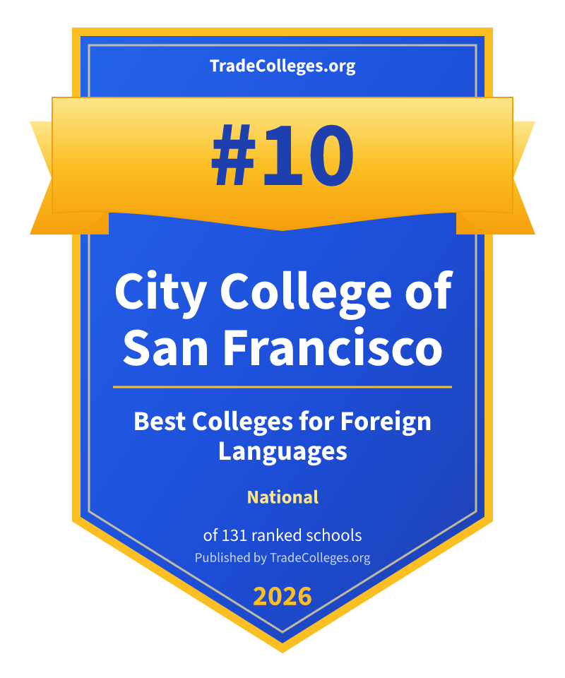 City College of San Francisco — #10 of 131 ranked colleges for foreign languages nationally, TradeColleges.org 2026