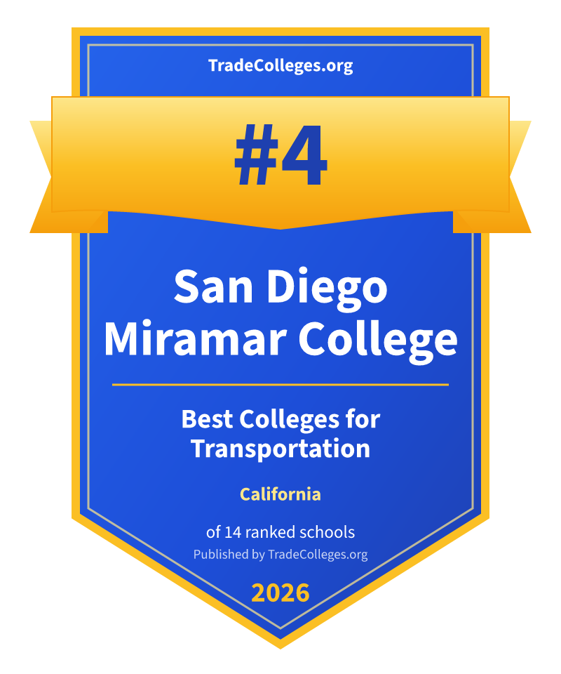 San Diego Miramar College — #4 of 14 ranked colleges for transportation in California, TradeColleges.org 2026