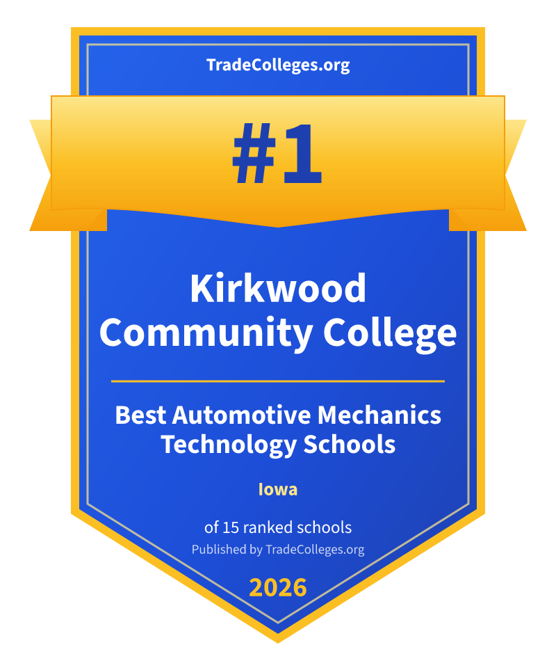 Kirkwood Community College — #1 of 15 ranked automotive mechanics technology schools in Iowa, TradeColleges.org 2026