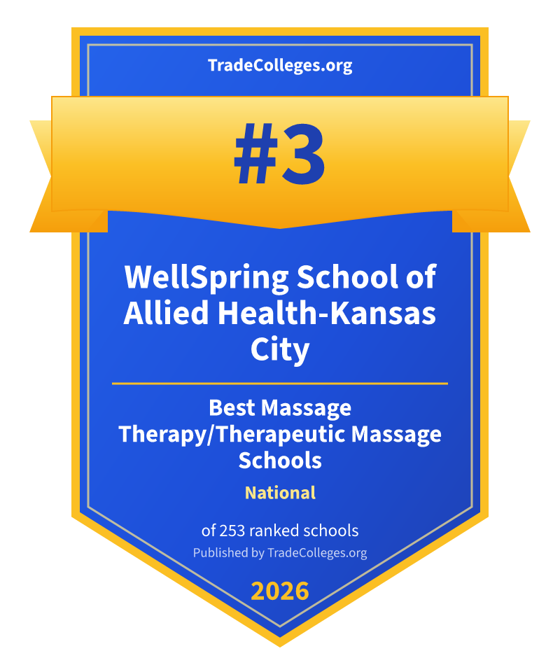 WellSpring School of Allied Health-Kansas City — #3 of 253 ranked massage therapy/therapeutic massage schools nationally, TradeColleges.org 2026