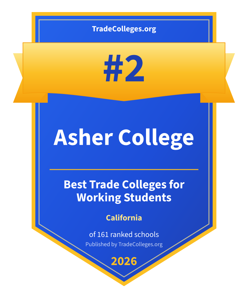 Asher College — #2 of 161 ranked trade colleges for working students in California, TradeColleges.org 2026