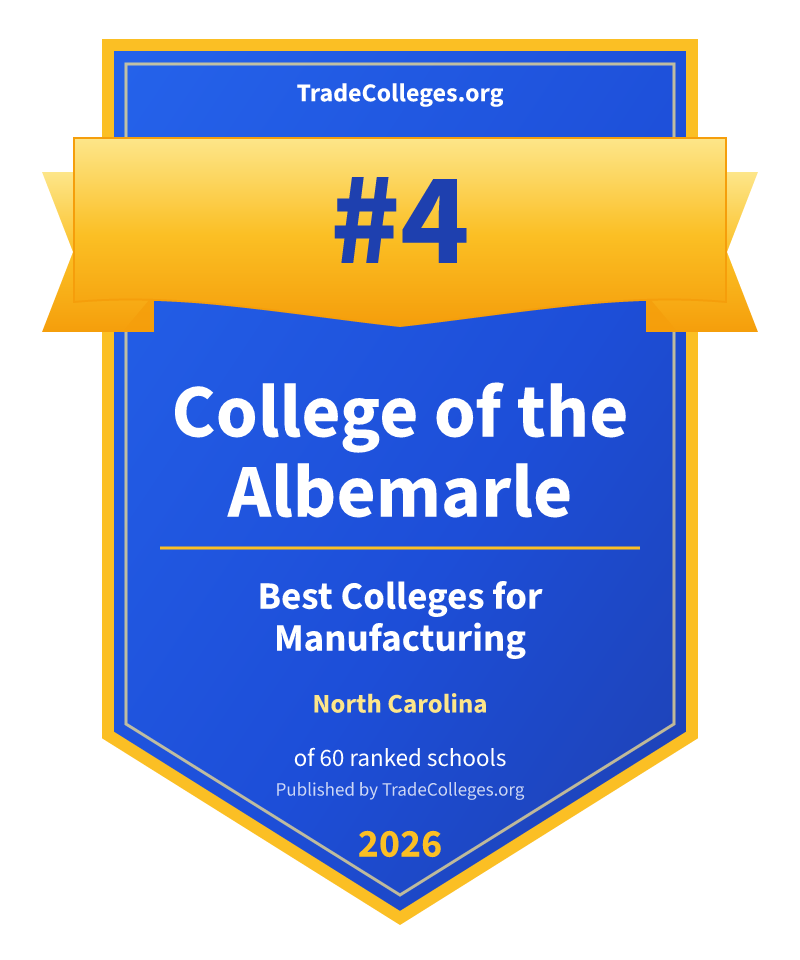College of the Albemarle — #4 of 60 ranked colleges for manufacturing in North Carolina, TradeColleges.org 2026