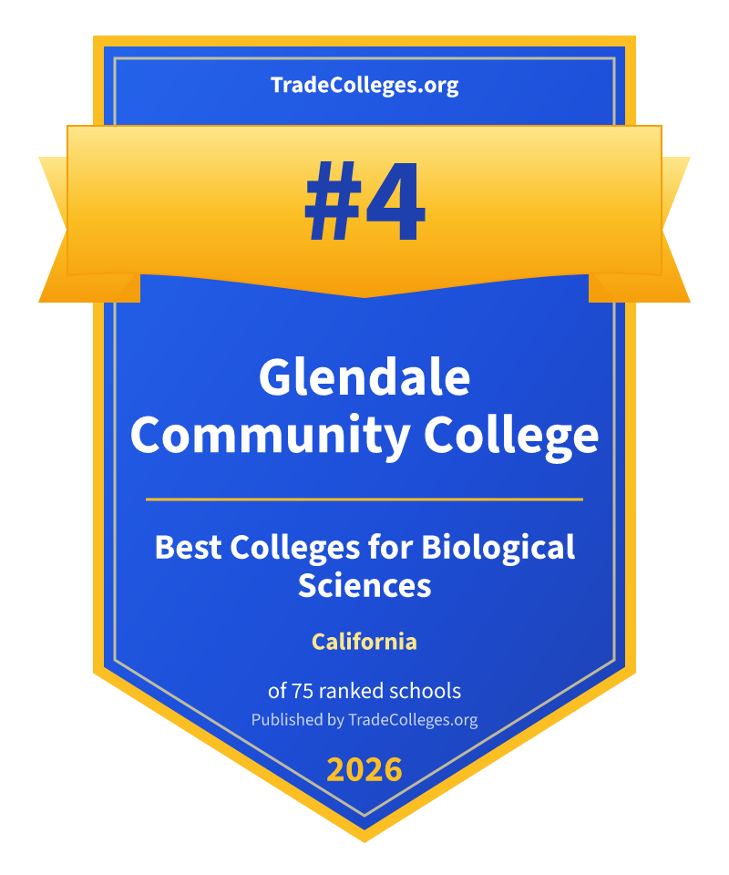 Glendale Community College — #4 of 75 ranked colleges for biological sciences in California, TradeColleges.org 2026