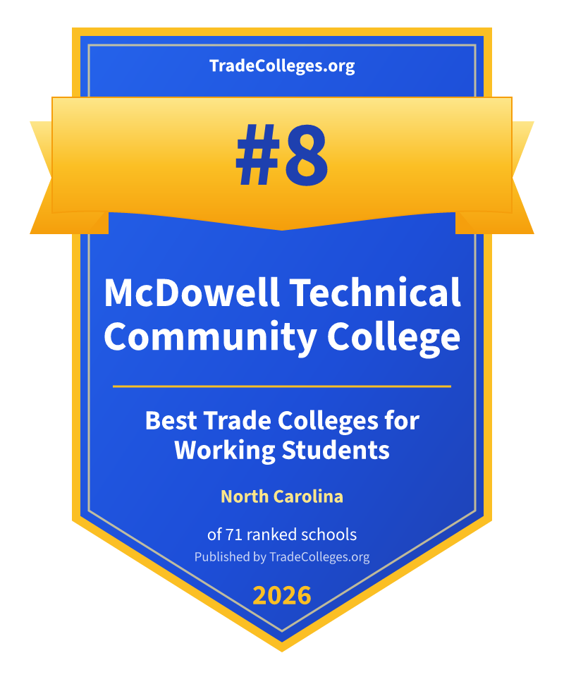 McDowell Technical Community College — #8 of 71 ranked trade colleges for working students in North Carolina, TradeColleges.org 2026