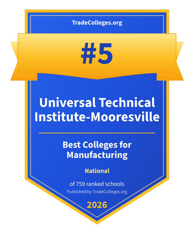 Universal Technical Institute-Mooresville — #5 of 759 ranked colleges for manufacturing nationally, TradeColleges.org 2026