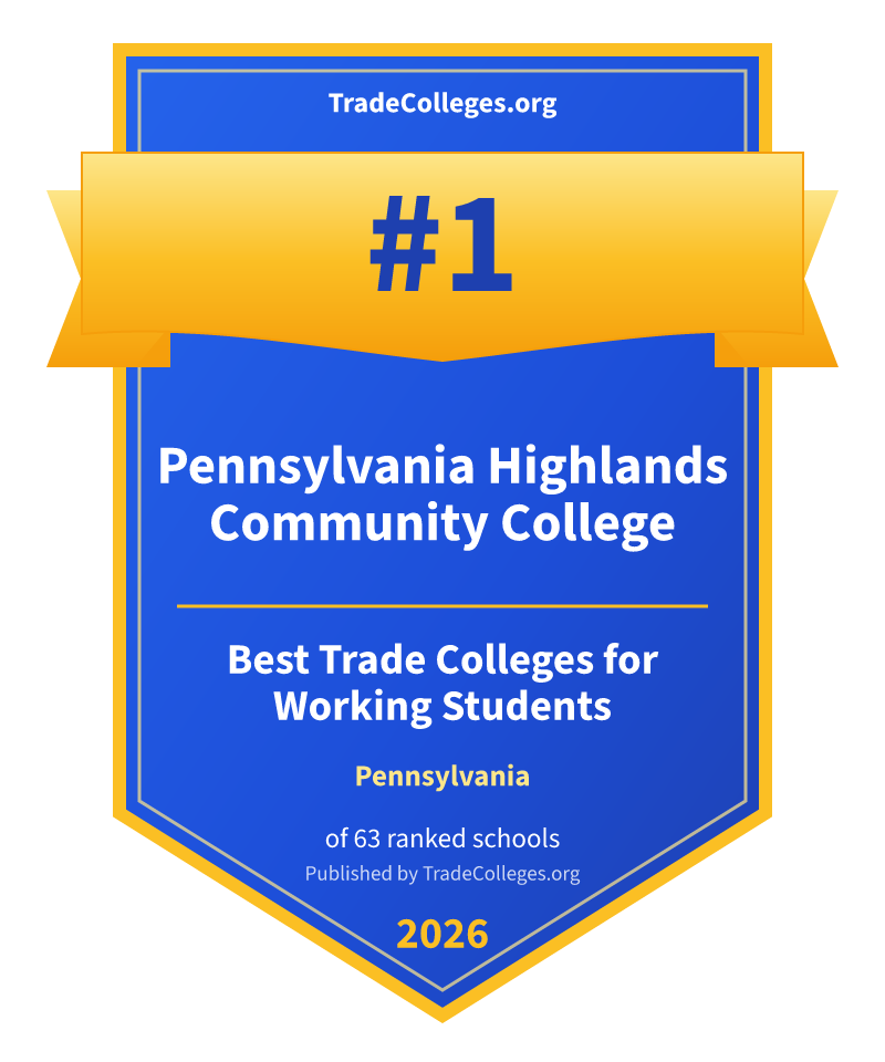 Pennsylvania Highlands Community College — #1 of 63 ranked trade colleges for working students in Pennsylvania, TradeColleges.org 2026
