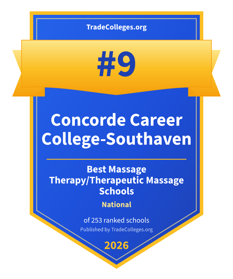 Concorde Career College-Southaven — #9 of 253 ranked massage therapy/therapeutic massage schools nationally, TradeColleges.org 2026