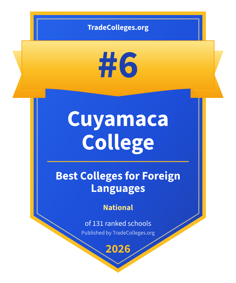 Cuyamaca College — #6 of 131 ranked colleges for foreign languages nationally, TradeColleges.org 2026