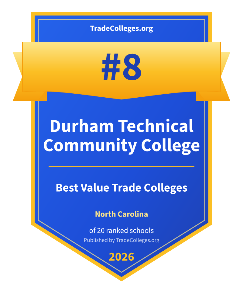 Durham Technical Community College — #8 of 20 ranked value trade colleges in North Carolina, TradeColleges.org 2026