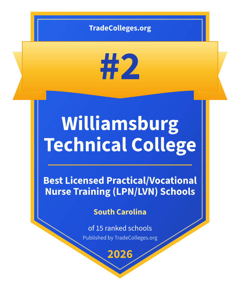 Williamsburg Technical College — #2 of 15 ranked licensed practical/vocational nurse training (lpn/lvn) schools in South Carolina, TradeColleges.org 2026
