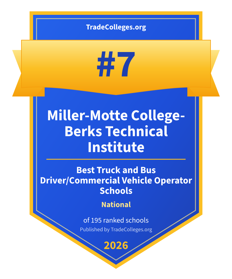 Miller-Motte College-Berks Technical Institute — #7 of 195 ranked truck and bus driver/commercial vehicle operator schools nationally, TradeColleges.org 2026