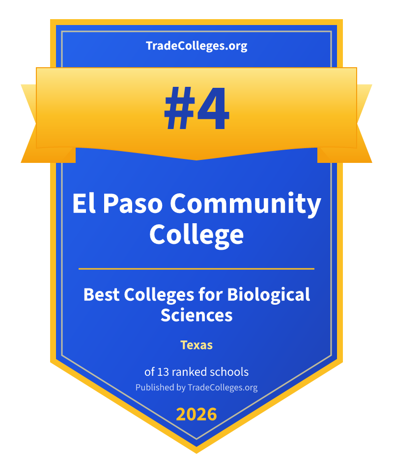 El Paso Community College — #4 of 13 ranked colleges for biological sciences in Texas, TradeColleges.org 2026