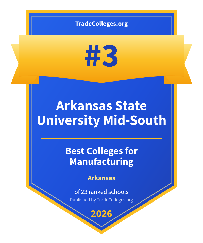 Arkansas State University Mid-South — #3 of 23 ranked colleges for manufacturing in Arkansas, TradeColleges.org 2026