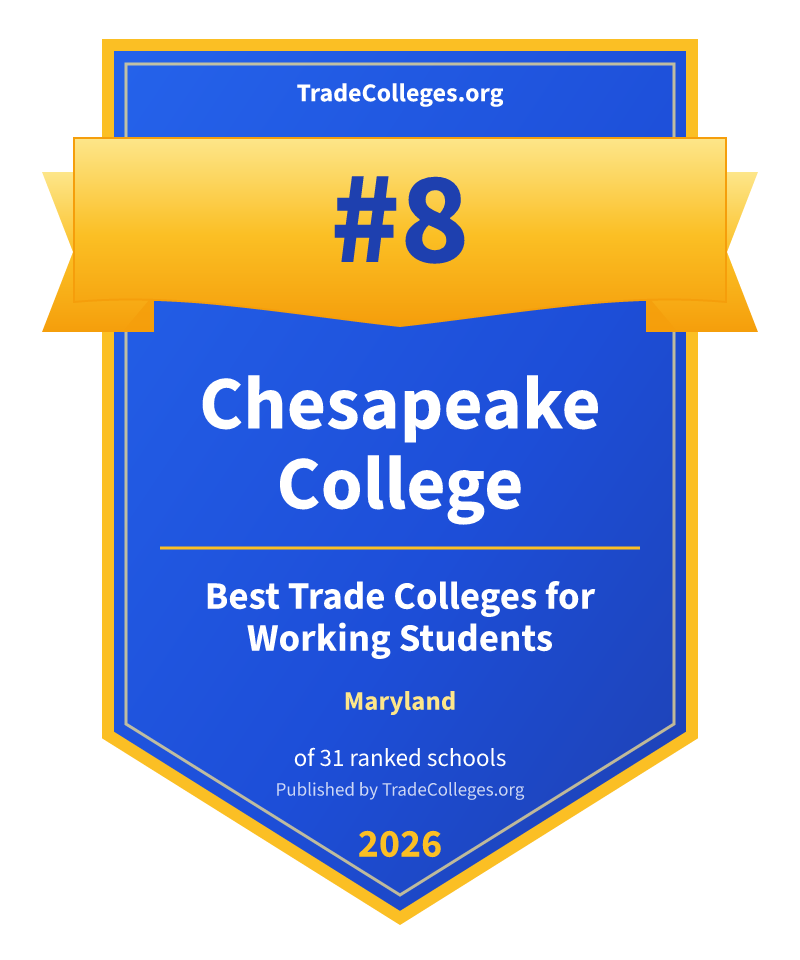Chesapeake College — #8 of 31 ranked trade colleges for working students in Maryland, TradeColleges.org 2026