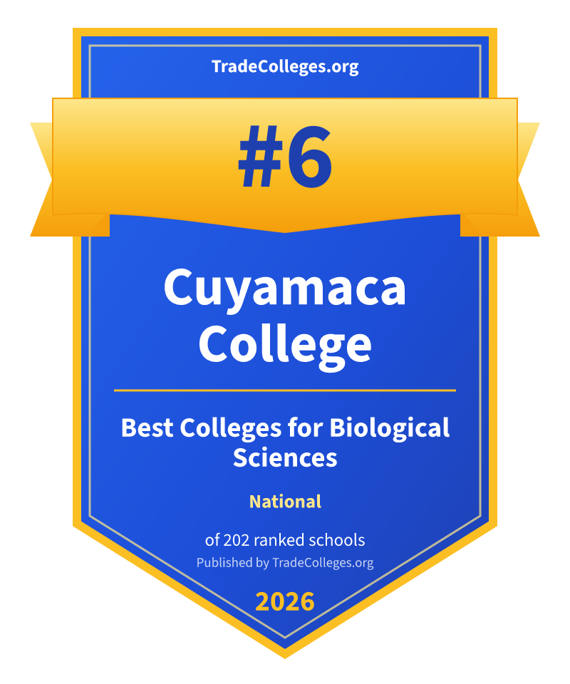 Cuyamaca College — #6 of 202 ranked colleges for biological sciences nationally, TradeColleges.org 2026