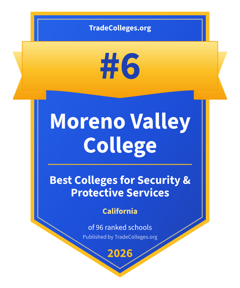 Moreno Valley College — #6 of 96 ranked colleges for security & protective services in California, TradeColleges.org 2026