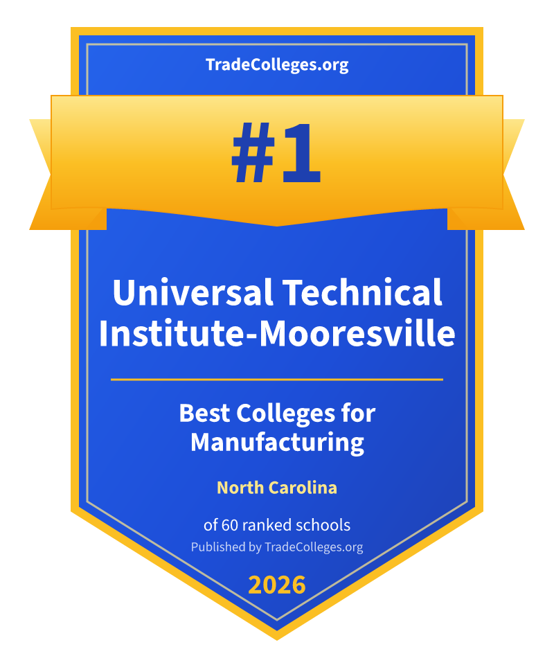Universal Technical Institute-Mooresville — #1 of 60 ranked colleges for manufacturing in North Carolina, TradeColleges.org 2026