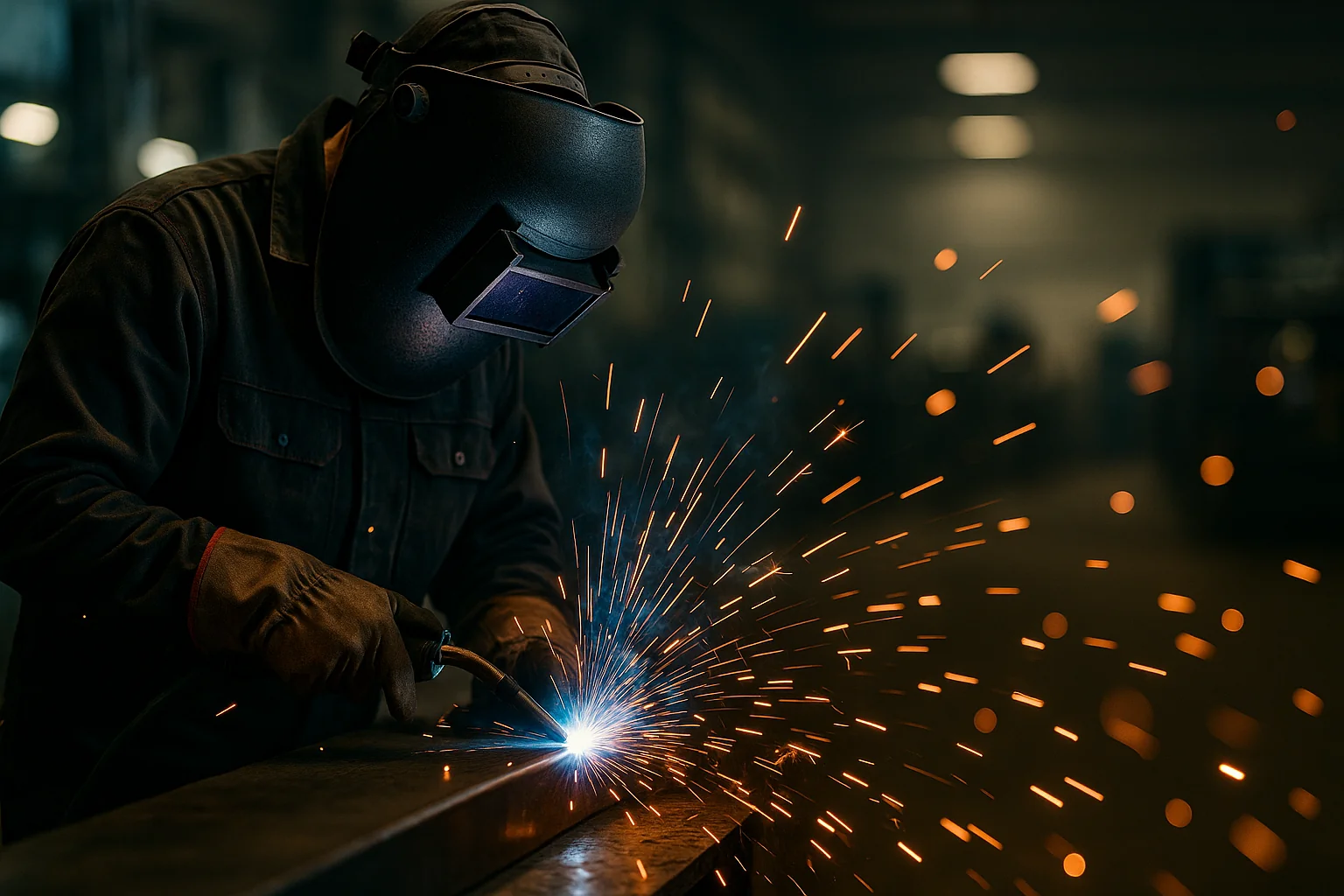 Welder working with sparks flying